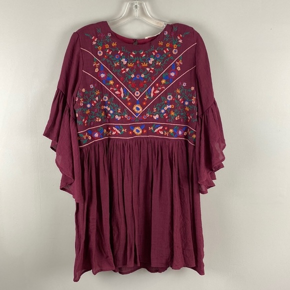 Alter’d State Burgundy Bell Sleeve Floral Dress / Tunic  Size Medium - Picture 2 of 13